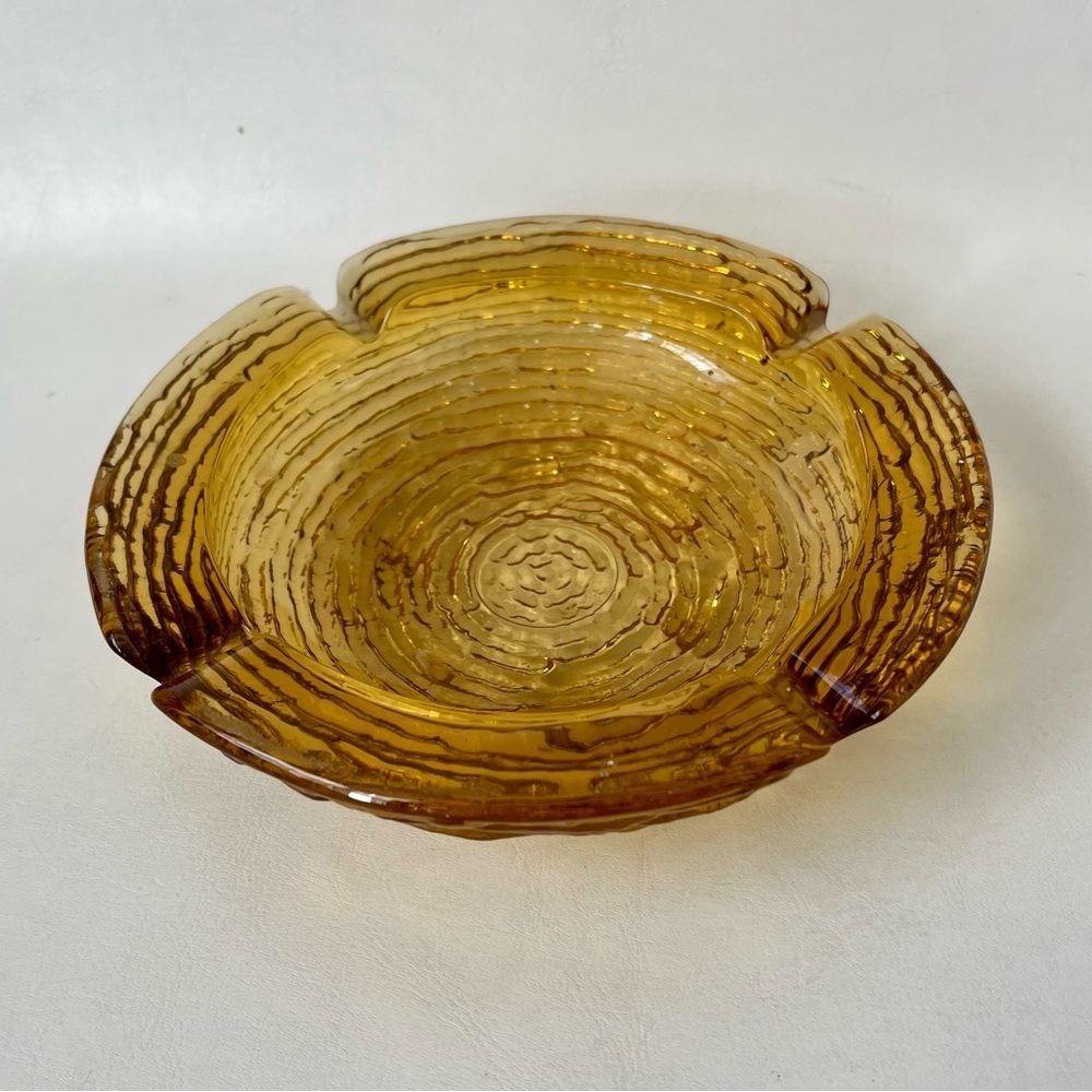 Vintage mid century amber heavy glass mid century cigarette ashtray
